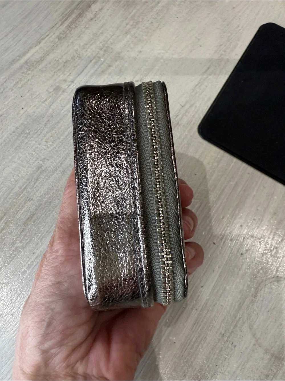 Coach Metallic Bronze Poppy Leather Zip Around Pill Box